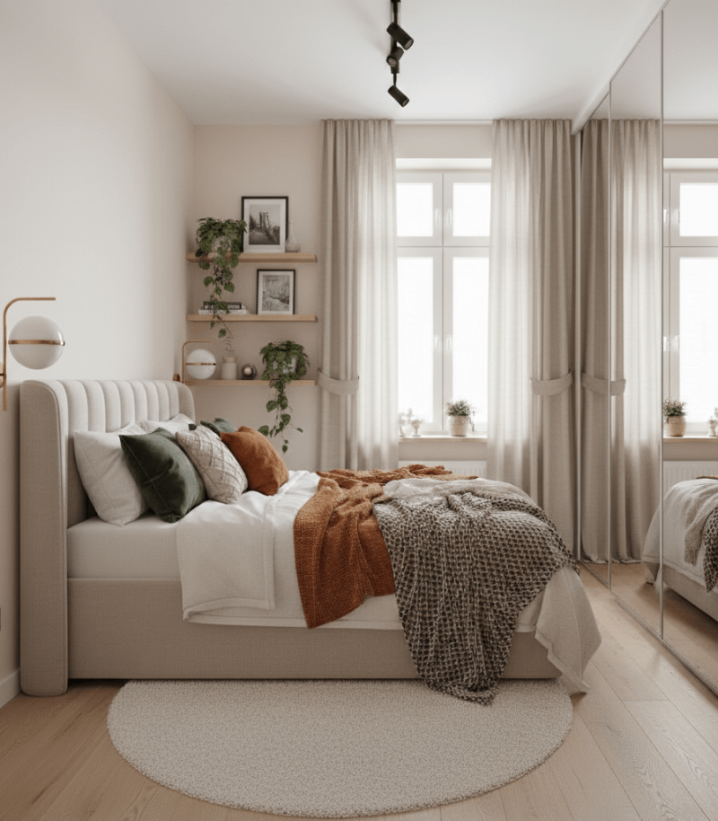 mała wąska sypialnia