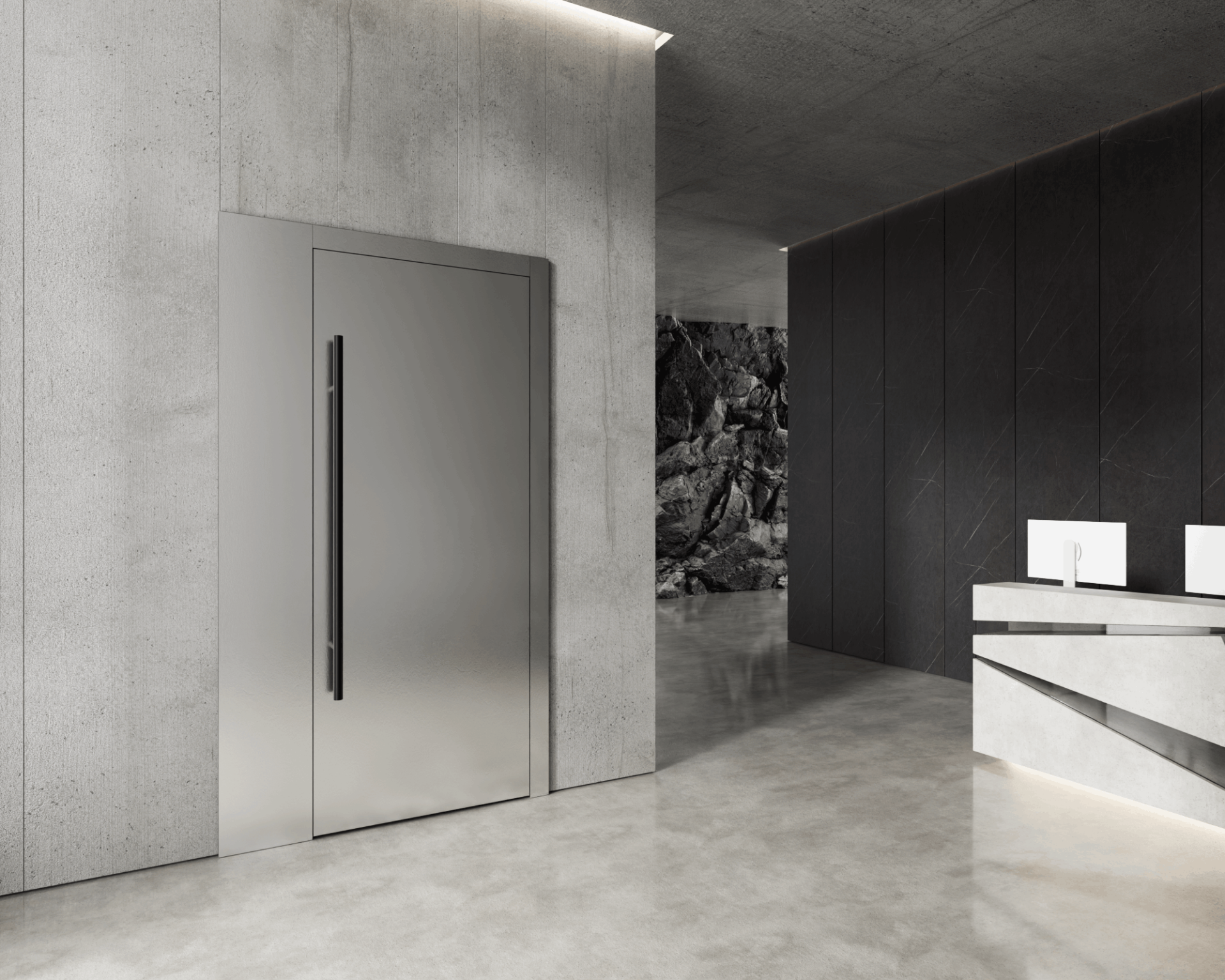 Nowoczesne wnętrze - drzwi PŁASKIE z relingiem INTER DOOR